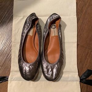 Lanvin Silver Ballet Flats with Box + Dust Bag